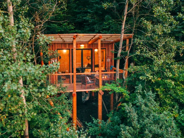 Vybavený treehouse na úpätí Krušných hôr: terasa s výhľadom aj gril