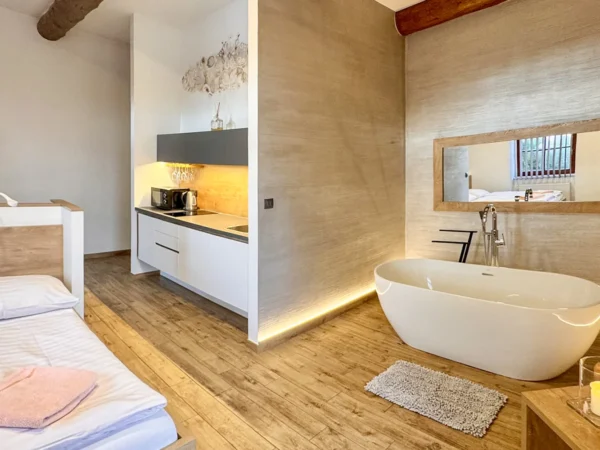 Pohodový penzión pri Uherskom Hradišti: izba alebo apartmán s kuchynkou aj vaňou