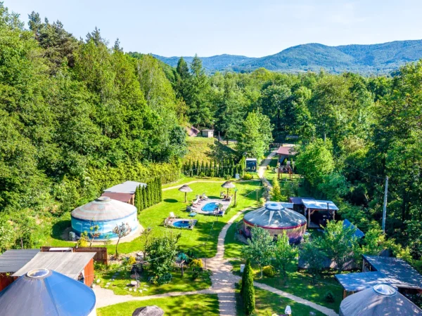 Havaj alebo africké safari v poľskom glampe: luxusné jurty pre 5 osôb s kuchyňou a privátnou vírivkou
